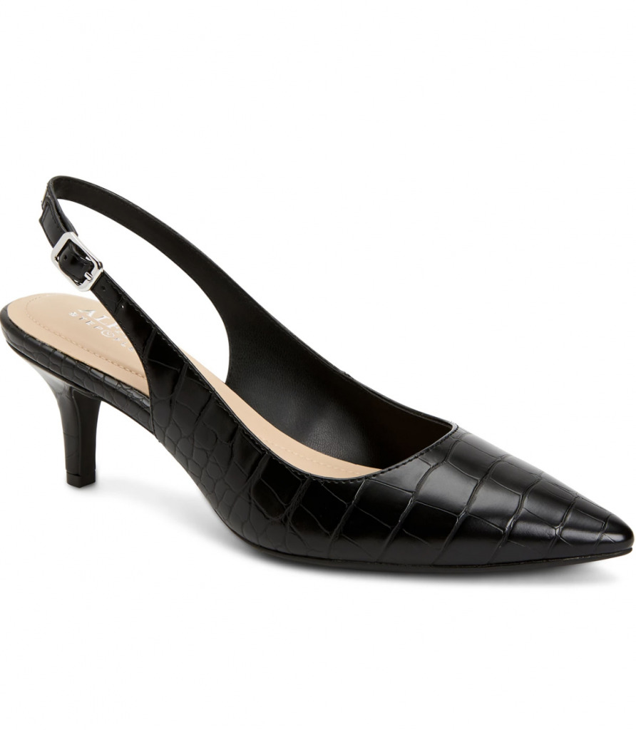 croc black sling heels