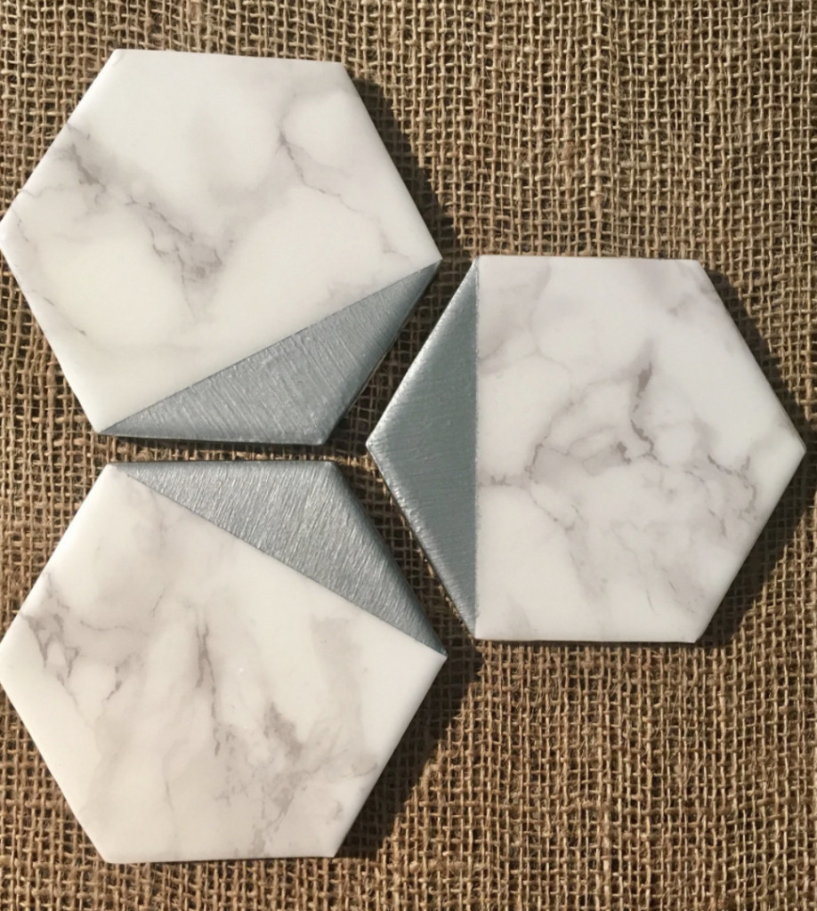 silver and marble coasters