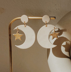 crescent moon clay earrings