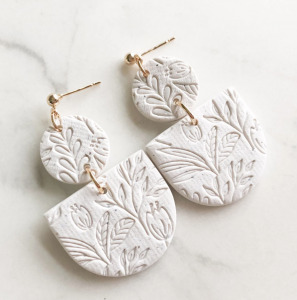 white polymer clay earrings