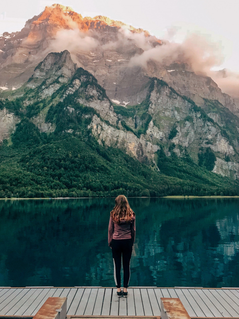woman looking at mountains