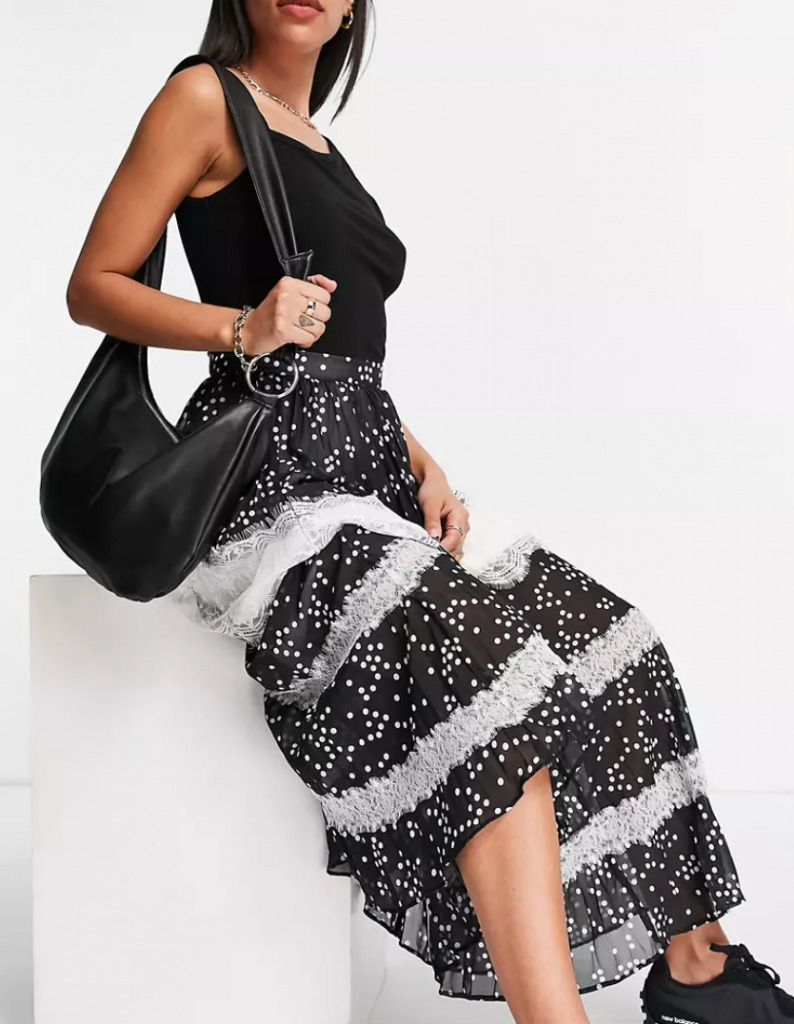 ASOS DESIGN pleated midi skirt with lace detail
