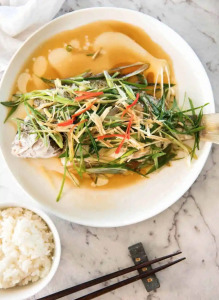 Chinese Steamed Fish with Ginger Shallot Sauce