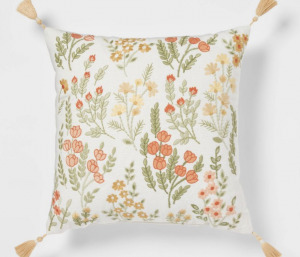 Embroidered Floral Square Throw Pillow