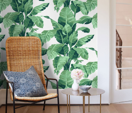 WallShoppe Tropical Leaf Print Wallpaper accent wall