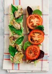 tomato basil and artichoke picnic sandwiches