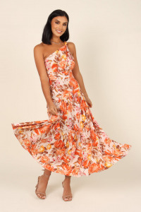 one shoulder floral dress