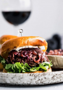 Red Wine Lamb Burger with Goat Cheese & Caramelized Onions