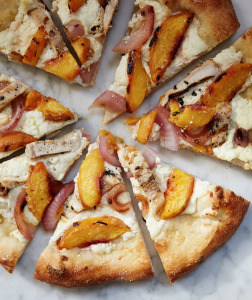 Grilled Peach, Chicken, and Ricotta Pizza