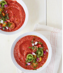 15-Minute Gazpacho with Cucumber, Red Pepper, and Basil