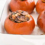 Baked Stuffed Pumpkin with Spinach, Mushrooms, and Cheese